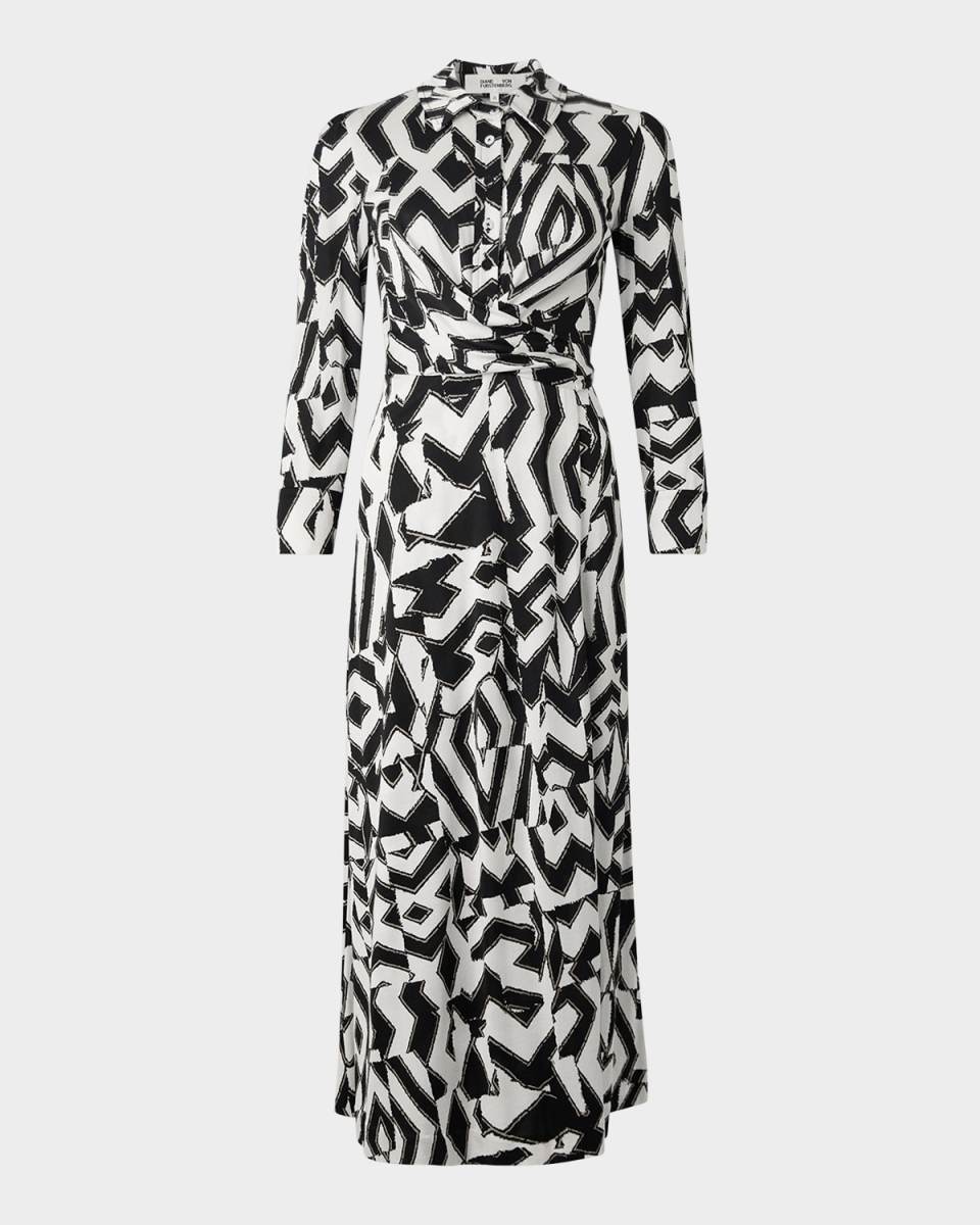 Sana Geometric-Print Midi Wrap Shirtdress